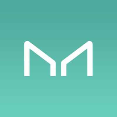 Logotipo-da-Maker-com-símbolo-M-estilizado-em-verde-sobre-fundo-turquesa,-representando-MKR.