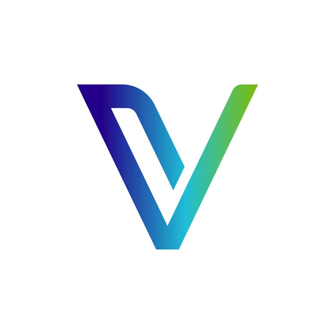 Logotipo-da-VeChain-com-letra-V-em-gradiente-azul,-verde-e-roxo,-representando-VET.
