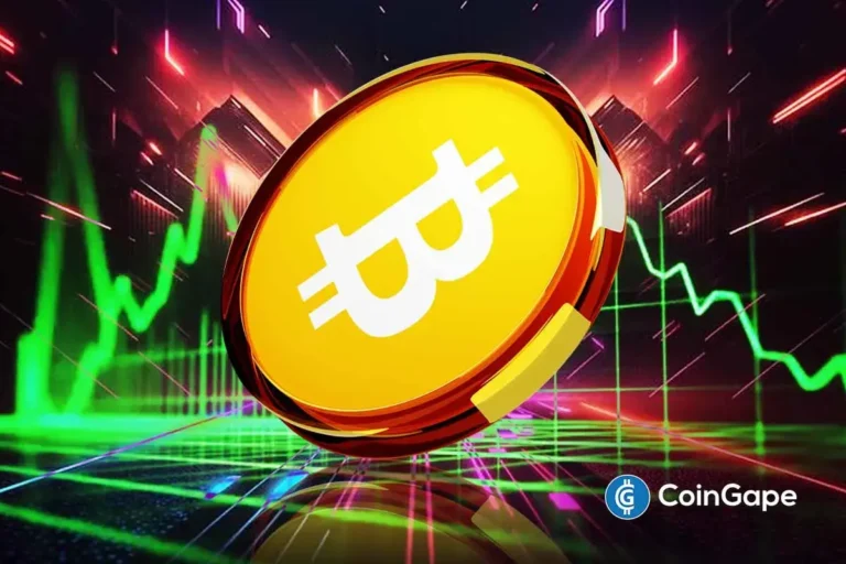 Moeda dourada do Bitcoin em destaque sobre gráficos verdes de alta e efeitos visuais dinâmicos representando o mercado de criptomoedas.
