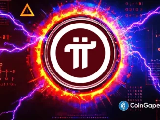 Logo da Pi Coin em destaque com efeitos visuais de raios e energia, simbolizando movimento no mercado de criptomoedas.