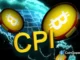 Ilustração conceitual mostrando símbolos do Bitcoin e texto CPI em fundo tecnológico digital.