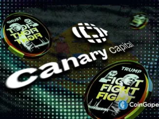 Ilustração da Canary Capital com tokens Trump Coin mostrando slogan "FIGHT FIGHT FIGHT"
