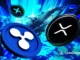 Ilustração digital com baleia e logos do XRP em ambiente aquático azul brilhante