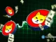 Ilustração artística de tokens da Shiba Inu cercados por notas de dólar americano sobre fundo com gráfico de preços em alta e grade verde