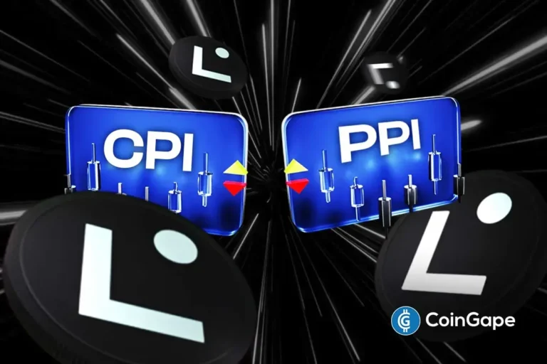Gráfico conceitual mostrando painéis azuis com texto CPI e PPI cercados por símbolos da Linea e gráficos de candlestick em fundo preto com efeitos de luz