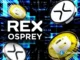 Ilustração digital mostrando logos da REX-Osprey, Dogecoin e XRP sobre fundo tecnológico azul com efeitos visuais futuristas