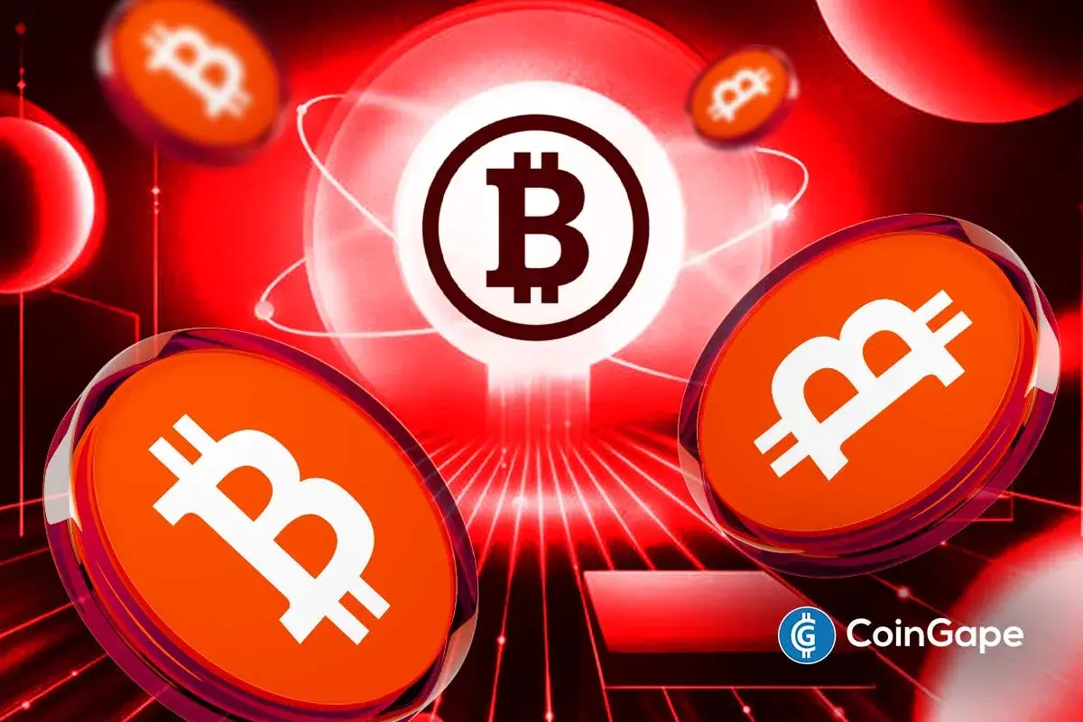 Imagem conceitual do Bitcoin com múltiplas moedas digitais flutuando em fundo vermelho com efeitos de luz.