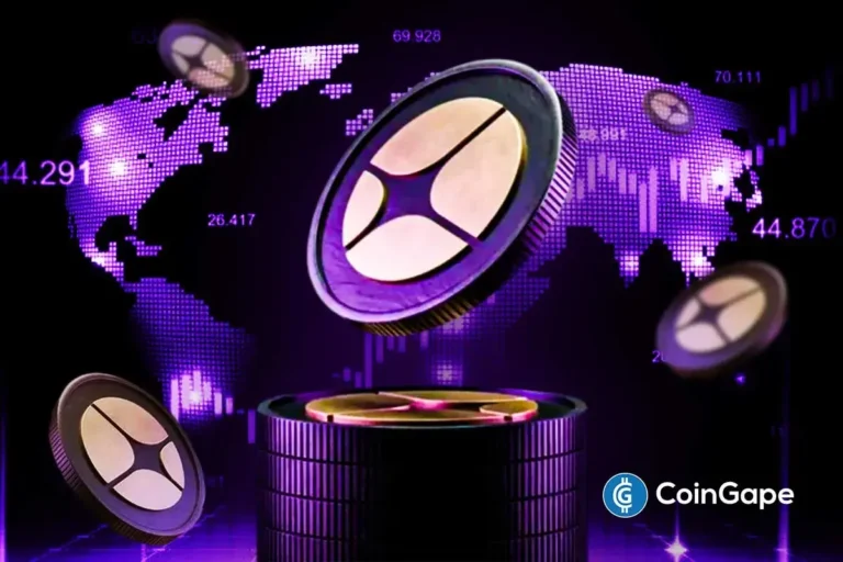 Ilustração 3D do token ASTER flutuando sobre pilha de moedas com mapa-múndi digital pixelizado em roxo ao fundo e gráficos de preços, representando mercado global de criptomoedas.