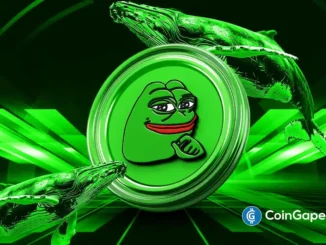 Ilustração digital da criptomoeda Pepe Coin com logo do sapo verde sobre fundo tecnológico