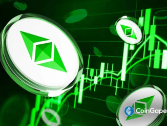 Ilustração artística mostrando múltiplos logos do Ethereum com gráficos de candlestick em ambiente verde futurista.
