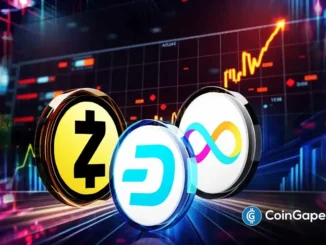 Representação visual das moedas ZEC, DASH e ICP sobre fundo de gráficos financeiros em alta com cores vibrantes.