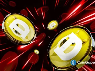 Ilustração artística de moedas Dogecoin com efeito visual de movimento e velocidade.