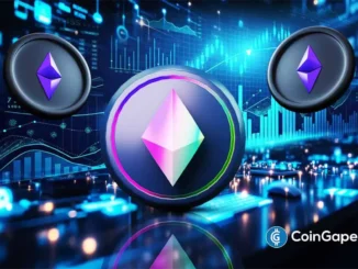 Ilustração artística do Ethereum com logos ETH e gráficos de análise técnica ao fundo