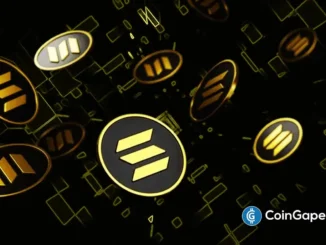 Composição artística com múltiplos logos dourados da Solana sobre fundo escuro com elementos gráficos.