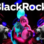 Ilustração mostrando logo da BlackRock com moedas de Bitcoin e Ethereum entre ursos representando mercado baixista